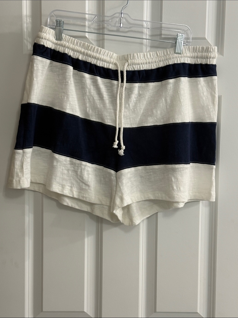 Striped Drawstring Athletic Shorts - White & Navy NWT